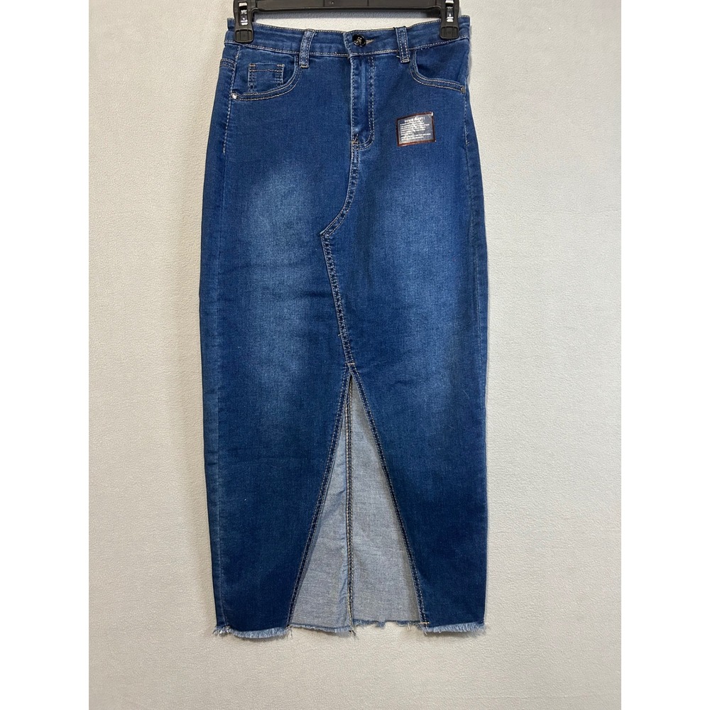 Denim Midi Pencil Skirt Size 10 Mid Wash Front Slit Western cottage‎ core Y2K